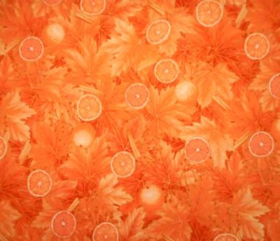 Cotton Fabric By Half-Yard Autumn Leaves Oranges Metallic Gold Lt Orange Kaufman - Image 1 of 2