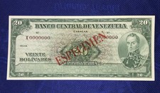 VENEZUELA 20 Bolivares, SPECIMEN UNC 