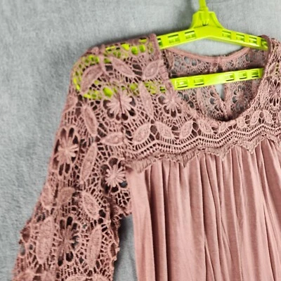 Blusa túnica rosa Kate & Mallory mujer Top XS manga campana encaje ganchillo babydoll Foto 1 de 4