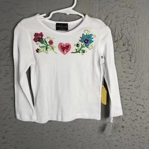 Rubbies By Andie Rubrum Top Girls 4 White Embroidery Heart Valentines Artsy NEW - Picture 1 of 15