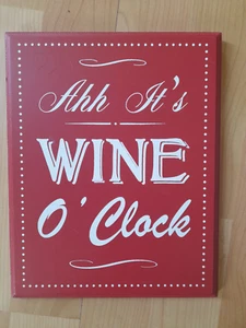 Wine O Clock Funny Red Vintage Retro Style Wooden Sign Kitchen Bar Pub - Picture 1 of 11