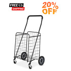 Foldable Grocery Shopping Cart Heavy Duty Utility Trolley on Wheels Basket Black