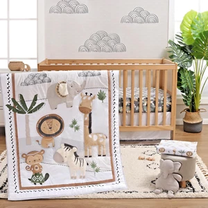 Safari Serenity 4 Piece Organic Cotton Unisex Baby Crib Bedding Set Peanutshell - Picture 1 of 7