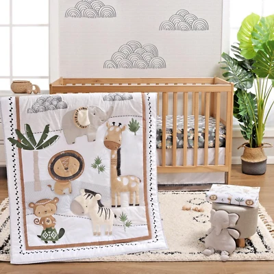 Safari Serenity 4 Piece Organic Cotton Unisex Baby Crib Bedding Set Peanutshell - Image 1 of 4