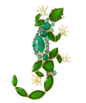 Broche prendedor de lagarto tropical con joyas de iguana verde Napier tono dorado NUEVO con caja de regalo Foto 1 de 4