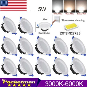 4~12 Pack 5W Dimmable LED Ceiling Light Recessed Panel Light with 3 Light Colors - Picture 1 of 8