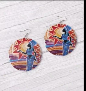 African Ethnic Tribal Boho statement big large wooden earrings jewelry USA gbag - Picture 1 of 5