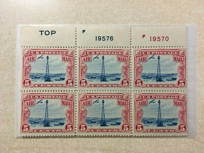 US C11 high flying 1928 Beacon Plate Block of 6 Mint Hinged OG  TOP 19570 19576  - Image 1 of 2