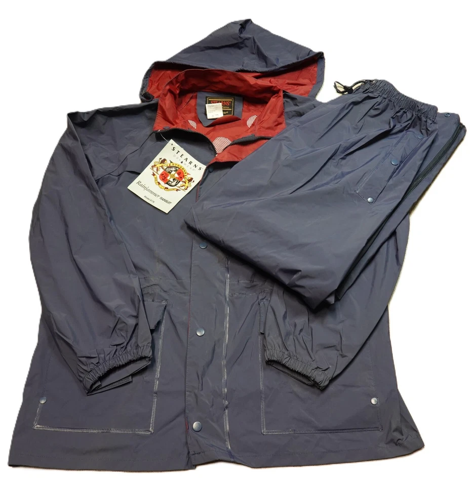 Vintage Stearns Rainjammer Rainsuit Navy Blue Nylon Pants Jacket Set Medium NWT* - Image 1 of 4