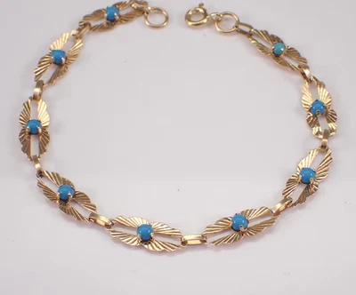 2.90 Ctw Round Cut Antique Lab Created Turquoise Bracelet 14K Yellow Gold Plated - Image 1 of 4