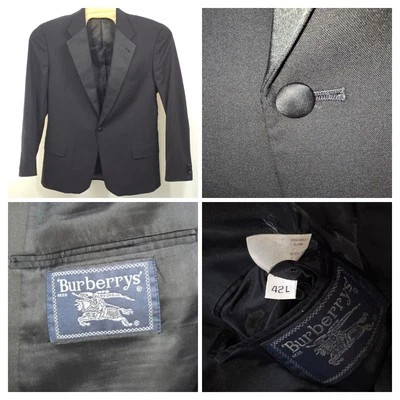 Jaqueta smoking Burberrys masculina 42L lã preta super 100s cetim entalhe lapela 1 botão - Imagem 1 de 4