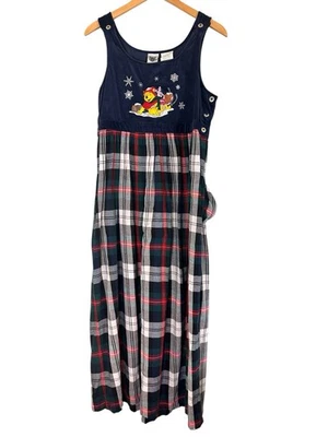 VTG Y2K Disney Catalog Winnie the Pooh Plaid Jumper Dress Medium Winter Corduroy - Image 1 of 4