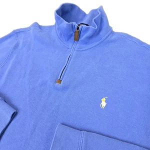 Polo Ralph Lauren 1/4 Zip Pullover Sweatshirt XXL Yellow Pony Logo Blue - Picture 1 of 9