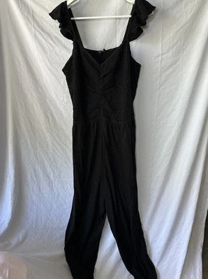 Lane Bryant Black Sleeveless Smocked Jumpsuit Romper Sweetheart Neck 22 24 NWT - Image 1 of 4