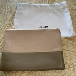 Auténtico bolso clutch CELINE bicolor rosa gris cuero logotipo vintage - Imagen 1 de 24