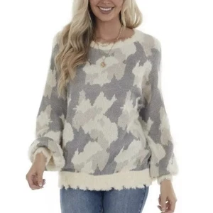 Suéter Umgee Para Mujer Camuflado Cuello Redondo Manga Larga Pestañas De Gran Tamaño Talla M - Imagen 1 de 10