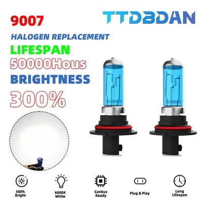 Kit de bombillas halógenas blancas cálidas 9007 HB5 2 PIEZAS haz alto/bajo 300 % brillante Foto 1 de 4