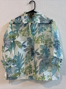 Mirasol Button Down Shirt Nature Sheer Linen Blend Floral Womens S - Picture 1 of 7