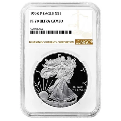 American Silver Eagle 1998-P $1 1 oz prueba NGC PF70UC etiqueta marrón Foto 1 de 2