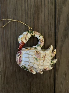 Cloisonné christmas Swan ornament With Beautiful Greens Golds And Pinks - Picture 1 of 14