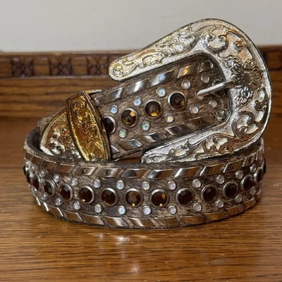 "Cinturón Western Cowgirl Bling M 38"" estrás cristal tachonado pelo-en piel rodeo" Foto 1 de 4