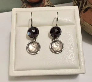 Silpada 925 Sterling Silver Faceted Garnet Hammered Disc Hook Earrings W1751 - Picture 1 of 7