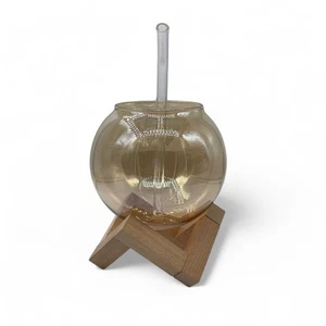 Modern Glass Cup with Wooden Stand & Straw – Stylish Drinkware & Gift Idea - Picture 1 of 6