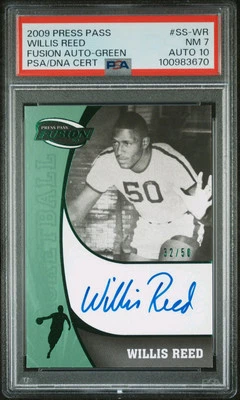 PSA 7 Auto 10 - WILLIS REED #/50 Auto ON-CARD - 2009 Press Pass Fusion DNA Pop=1 - Image 1 of 2