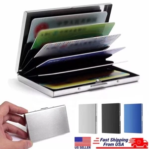 Metal Wallet Stainless Steel Credit Card Holder RFID Enclosed Protective Case US - Picture 1 of 16