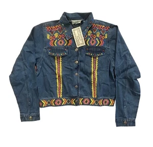 Southwest Canyon Women’s Denim Jacket Embroidered Embellished Crop Medium NWT - Picture 1 of 9