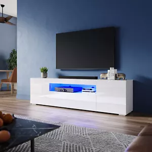 High Gloss TV Unit Cabinet Stand 180cm White Storage with LED Lights Sideboard - Picture 1 of 12