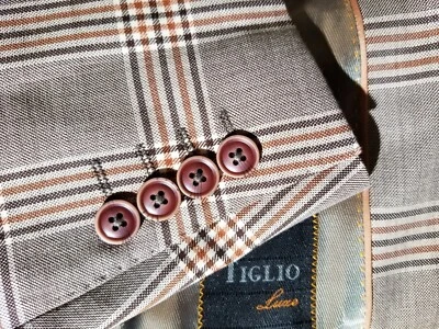 Tiglio 50R Brown Orange Glen Check Wool Textured Jacket Sport Coat Blazer - Image 1 of 4