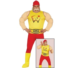 Adults Mens Wrestler Wrestling Hulk Hogan 80s 1980s Fancy Dress Costume Outfit - Picture 1 of 8