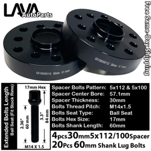 4PC 30MM THICK 5X112 & 5x100 57.1MM C.B WHEEL SPACER +14x1.5 BOLT FIT VOLKSWAGEN - Picture 1 of 2