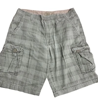 Vintage 90s Plugg Co High Rise Cargo Shorts 33 Green Plaid Pockets Button Zip - Image 1 of 4