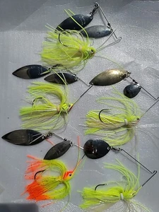 (5) Vintage Bomber Spinnerbaits Chartreuse/ Clown Head 3/8 oz Dbl Willow RARE! - Picture 1 of 12