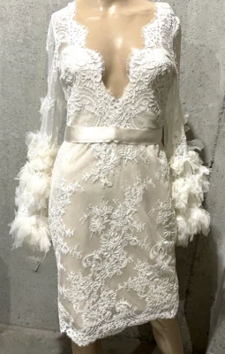 Marchesa Couture Runway Ivory Lace Ruffle Embroidered Wedding Bridal Dress US 6 — 第 1/4 张图片