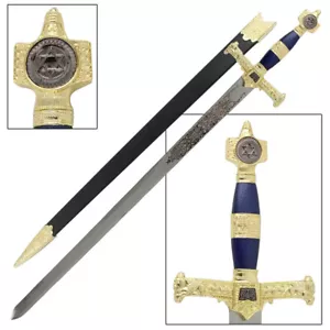 KING SOLOMON MEDIEVAL TEMPLAR CRUSADER REPLICA LONGSWORD- BLUE FANTACY SWORD - Picture 1 of 4