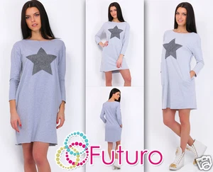 Shift Dress With Pockets Boat Neck Long Sleeve Tunic Long Top Size 8-12 FT1636 - Picture 1 of 6