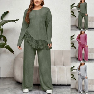 Women Tracksuits Set Fringe Top+Pants Lounge Wear Ladies Casual Loose Loungewear - Picture 1 of 20