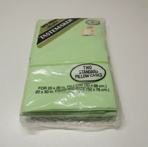 Vintage Tastemaker Standard No Iron Muslin Pillowcases GREEN New Old Stock - Picture 1 of 3