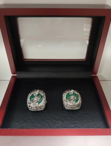 Philadelphia Eagles - 2017 Super Bowl 2 Ring Set With Wooden Box.. Foles, Wentz Cover