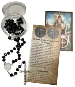 Rosary Black Beads To St Benedict, Rosario A San Benito Cuentas Negras Protector - Picture 1 of 5