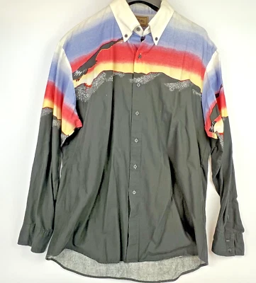 Roper Western Pearl Snap Shirt Men’s XL – Cowboy Ranch Sunset Eagle Print - Image 1 of 4