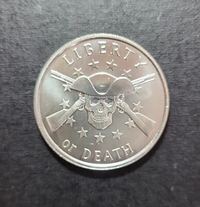 Silver Shield Liberty or Death 2014 bu 1 oz plata .999 calavera redonda revolución - Imagen 1 de 2