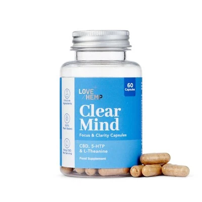 Love Hemp CBD Capsules For Focus & Clarity 300mg, Broad Spectrum THC Free, 60x