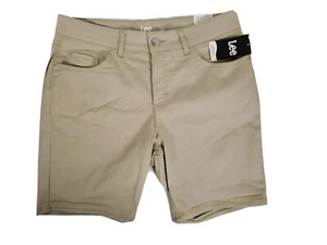 Lee Denim Shorts 20 Bermuda Regular Fit Beige Mid Rise Khaki Women's NEW - Picture 1 of 12