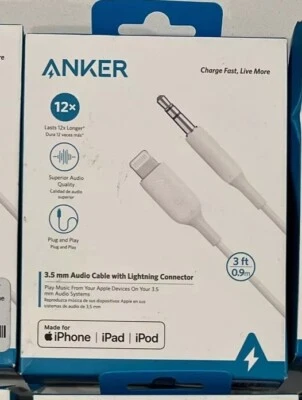 Lote de 8 adaptadores auxiliares de audio Anker 3 pies PowerLine 3,5 mm para Apple iPhone iPad blanco Foto 1 de 2