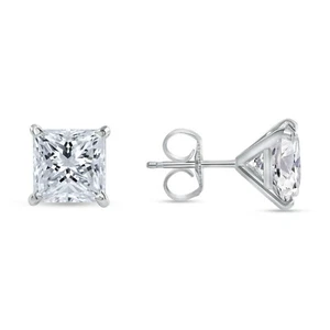 Pendientes de 6 quilates corte princesa tachuelas oro blanco 14K sólido real empuje hacia atrás Martini - Imagen 1 de 3