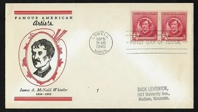 #885 2c Famous Americans - Artists - James A.McNeill Whistler- Linprint FDC Pair - Image 1 of 2